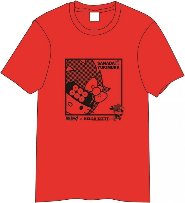 ハローキティ×真田幸村の「戦国無双4×HELLO KITTY Tシャツ ドット」(税抜2407円)。Tシャツの色は真田幸村のイメージカラーであるレッド