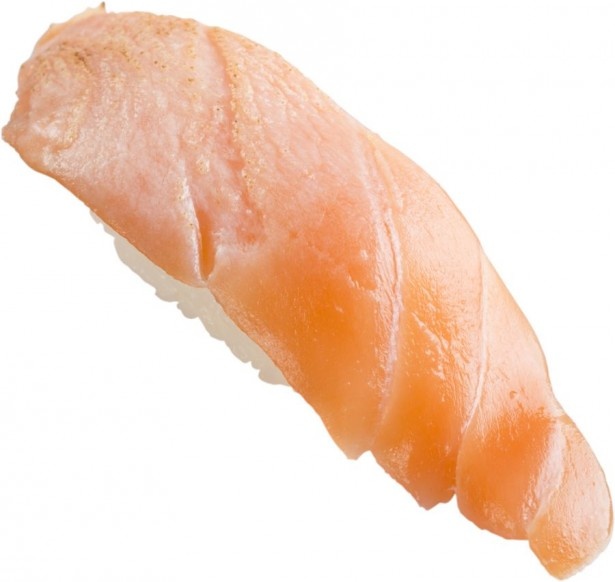 サーモンの脂の旨味を味わえる「炙りエンペラーサーモン」(税抜100円)