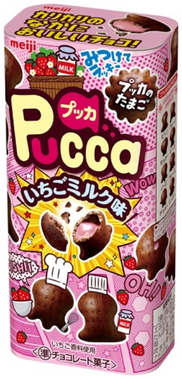 カリっと香ばしいプレッツェルにイチゴチョコを詰めたチョコスナック｢プッカ いちごミルク味｣(参考小売価格・税抜100円)