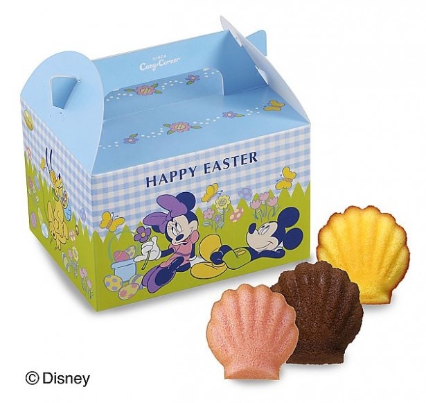 3月15日(日)発売の「イースターマドレーヌ・ディズニー(3種6個入)」(540円)。春らしいデザインのボックスに、プレーン、モモ、ショコラ、3種類のマドレーヌを合わせた