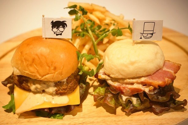 怪盗キッドをイメージしたホワイトバンズが使われた「コナン＆怪盗キッドの“特製BLT サンド＆チーズバーガーとフライドポテト添え” 」(税抜2150円)