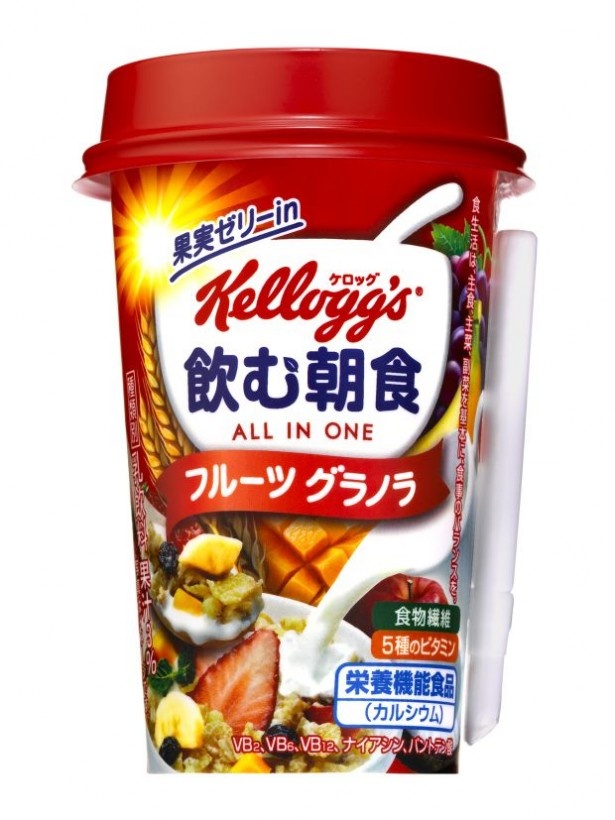 【写真を見る】サントリー食品インターナショナルは「ケロッグ 飲む朝食 フルーツグラノラ」(税抜180円)を発売