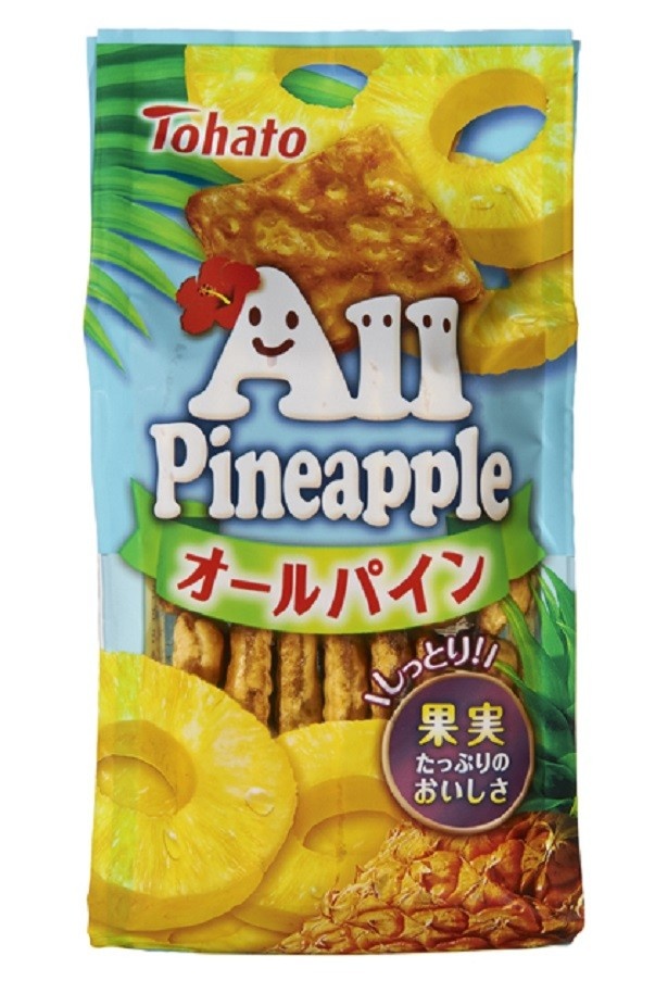 4月27日(月)から期間限定発売の｢オールパイン｣(予想販売価格160円前後)。パイナップルをヨーグルト風味の生地にたっぷりサンドした