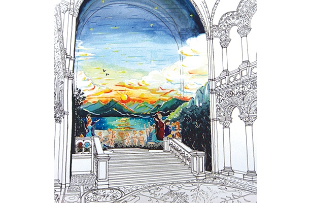 城内の王座の間には巨大な壁画も！