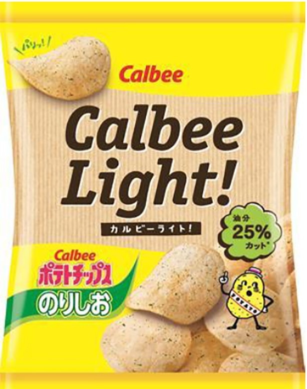 油分25%カット(従来品比較)の新商品「カルビーライト！ポテトチップスのりしお」(オープン価格120円前後)は夜の食事管理をサポート