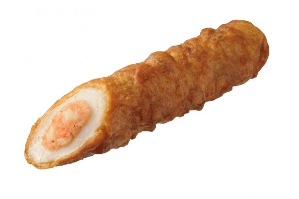  シリーズ第2弾「ちくわ天（明太ポテサラ）」(170円)。ちくわと明太ポテトサラダの組み合わせ。衣にトマトペーストを入れ、ほのかな酸味を追加