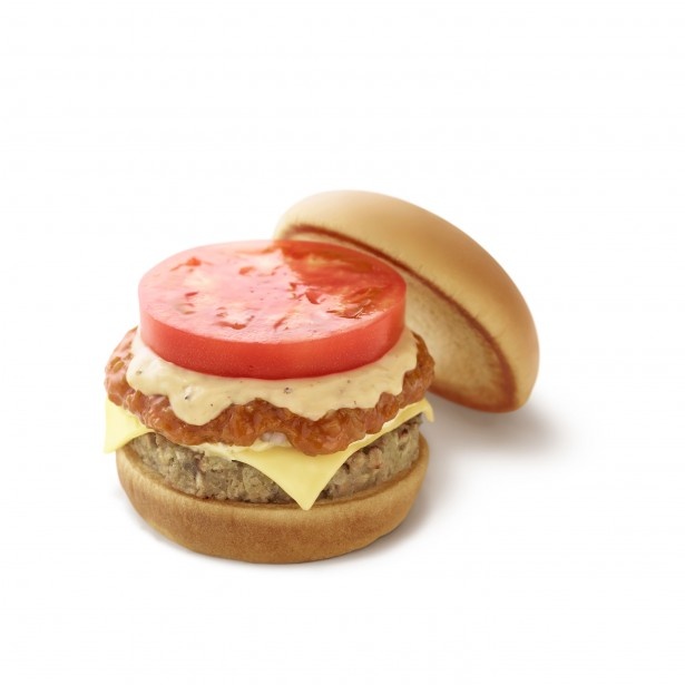 ｢ソイパティ リッチモスチーズバーガー ゴルゴンゾーラチーズソース｣(440円)。肉のパティをソイパティに変更