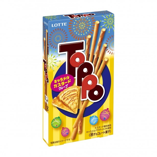 6月16日(火)発売の｢トッポ キャラメルカスタードクレープ｣(想定小売価格・税抜150円前後)。クレープ風チョコの味わいをたっぷり楽しめる
