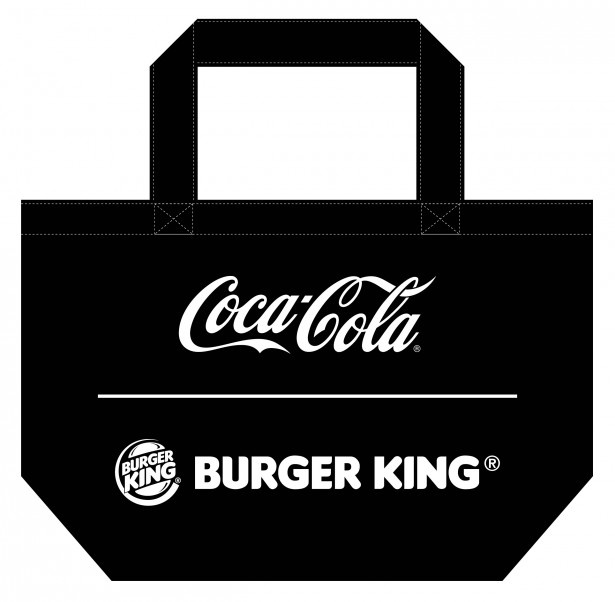 1等のコカ・コーラ バーガーキング ダブルネーム オリジナルトートバッグ(黒)。ほかに割引券、パティチケットなどを用意