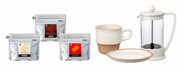 賞品Aコースは抽選で100名にコーヒー豆3種、マグカップ＆お皿、フレンチプレスセットをプレゼント！