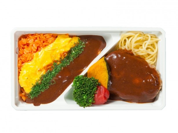 エキュート大宮限定、ホットデリ ぱんこの台所の「オリジナルデミグラスソースで食べるオムライス甘い誘惑ハンバーグ弁当」(1080円)