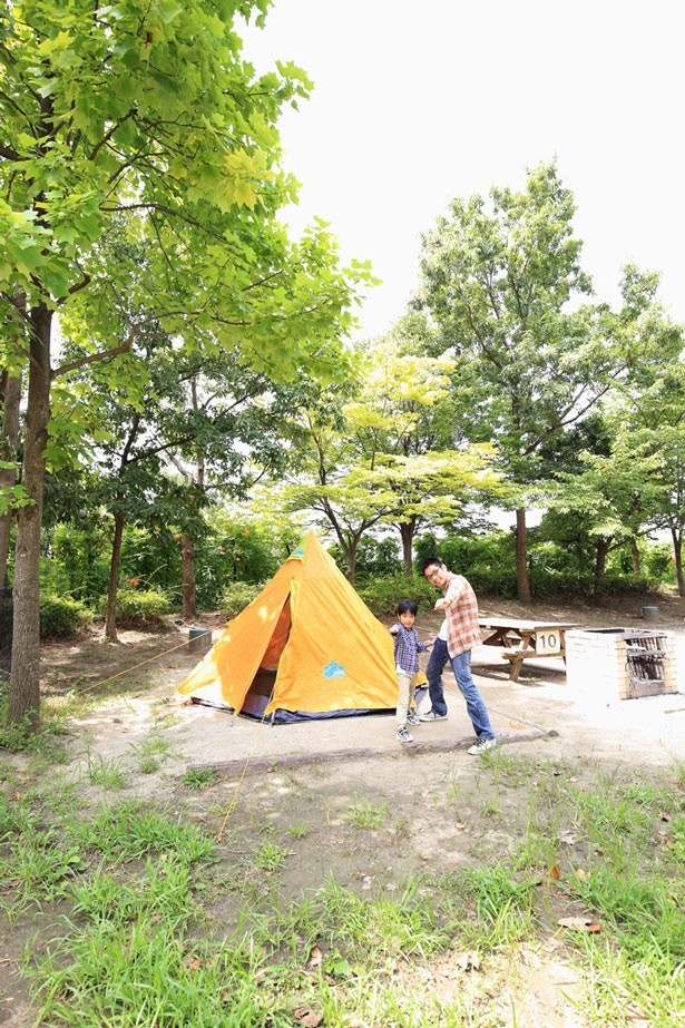 連載「パパと遊ぼう」では、デイキャンプに子供とチャレンジ！　テントは休憩場所にもぴったりだ