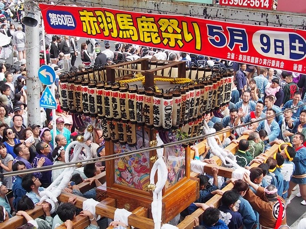 【写真を見る】音楽パレード→馬鹿躍りパレード→7基の江戸みこしパレードと続く