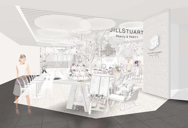 「JILL STUART Beauty ＆ PARTY」の世界観を再現した、華やかな雰囲気の内観