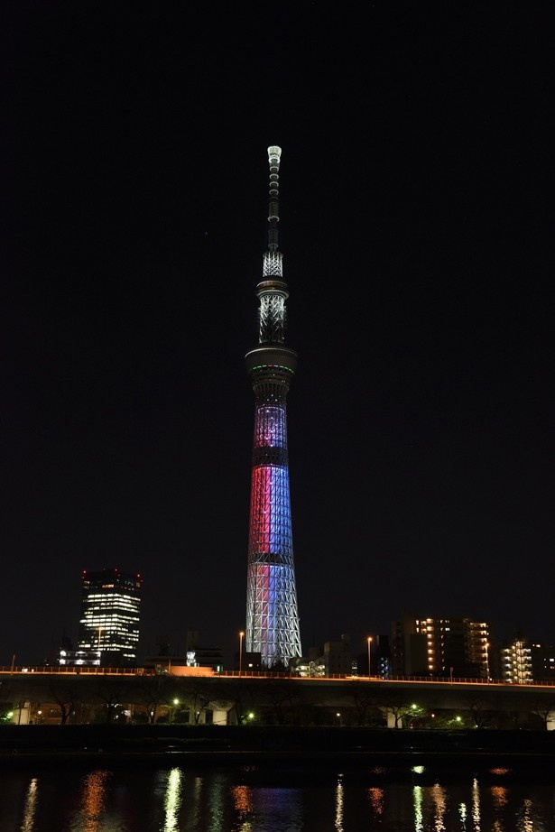 ライトアップされたスカイツリーの全景