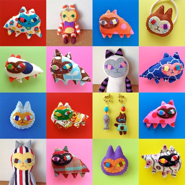 【写真を見る】布雑貨を制作する「あおいヒヨコ」からもかわいいネコグッズが