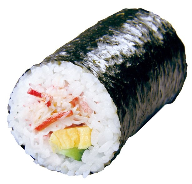 かにのほぐし身、卵、キュウリを巻いた「豪華かに太巻」(税抜350円)