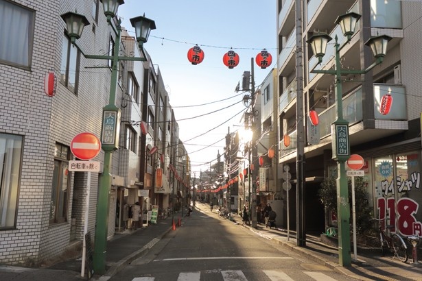 お酉様の日には市が夜通し行われ、商店街の通りに多種多様な露店がズラリと並ぶ(大鳥商店街)