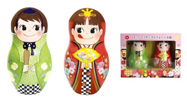 抹茶クランチチョコとポップキャンディが入った「ひなまつりペコポコマトリョーシカ缶」(1500円)