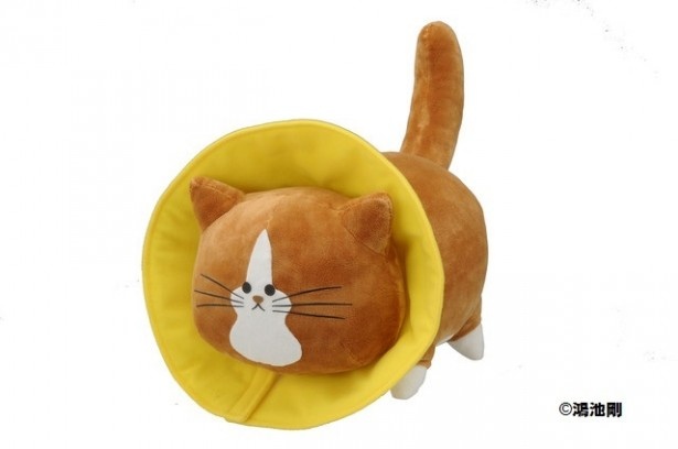 エリザベスカラーを付けたぽんた「鴻池剛と猫のぽんた ぬいぐるみ」(税抜4200円)