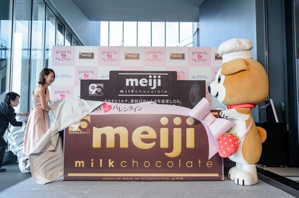 【写真を見る】明治「ミルクチョコレート」が4万枚詰まった、特大チョコレートパッケージのお披露目も