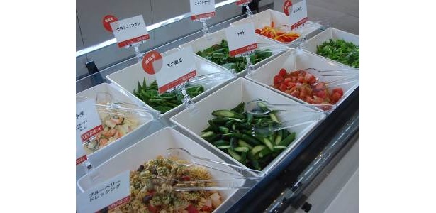 野菜もドレッシングも種類豊富。スープも2種用意