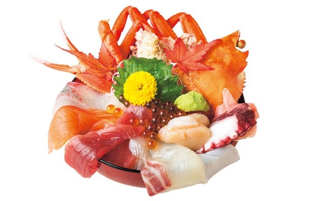 「魚匠 隆明 北野坂本店」ズワイガニをはじめ、大きく切られた魚介がたっぷりの「特選大漁丼」(1080円)
