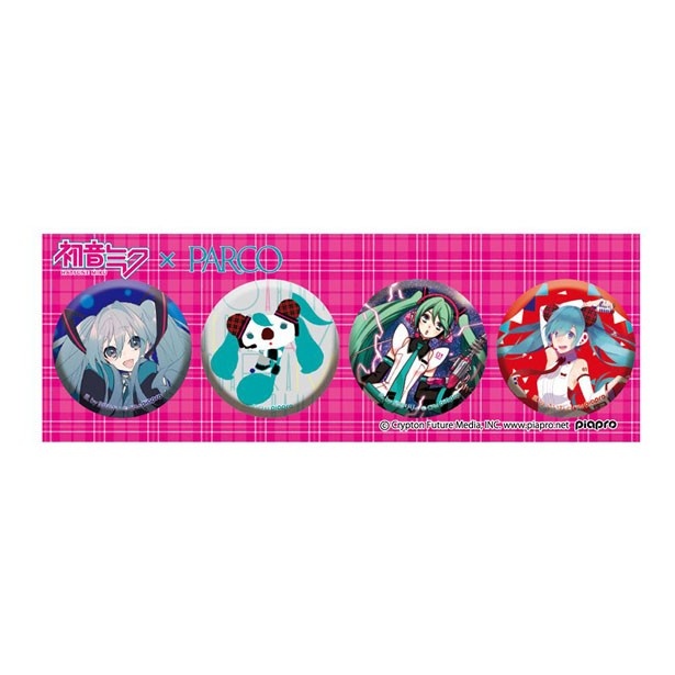 ミクコアラや本展オリジナルの初音ミクなどをあしらった、パルコ限定「缶バッジ4個セット」(1080円)