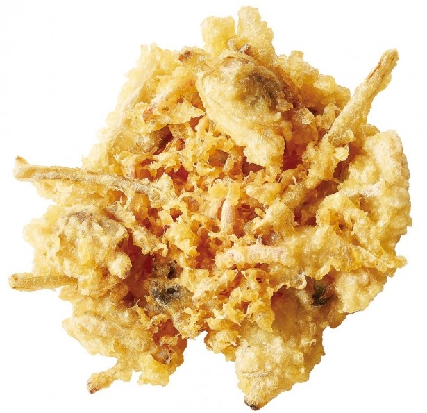 トッピングの「かき揚げ(あさり・ごぼう・紅しょうが)」(150円)は単品販売もあり