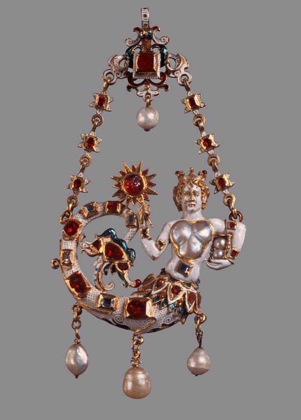 フランドルの金工家 「セイレーンがついたペンダント」 1570-1580年頃 金 多色七宝 26個のルビー 7個の真珠 5個のダイヤモンド