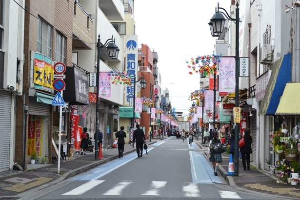 京成小岩駅北口から住宅街に向かって伸びる、人通りの多い商店街