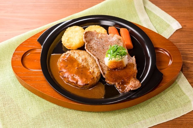 大葉おろしと醤油でさっぱりお肉を楽しめる「薄切りサーロイングリル(大葉おろし醤油ソース)＆ハンバーグ」(税抜999円)