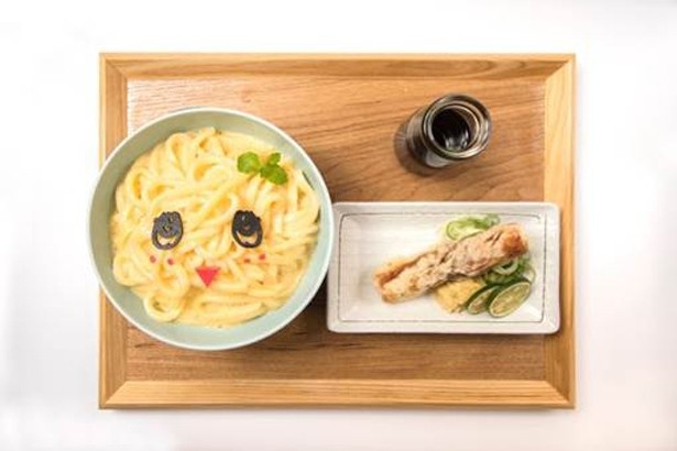 ツルっとした喉ごし抜群の大阪店限定「ふなっしーのつるっ！と汁なしうどん(オリジナル瓶付き)」(税抜1480円)