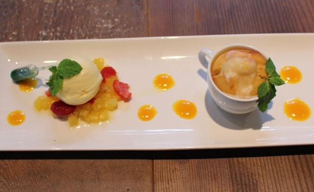「レモンケーキとバニラアイス ミントオイル添え」(1200円)。スポイトで特製ミントオイルをかけて味わう