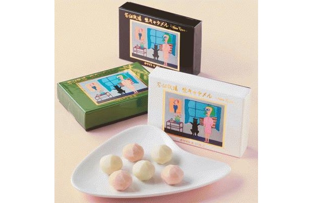 生キャラメルNEW Type（各980円）6個入り　一度に2種類の味が楽しめるNewTypeは、ホワイト%ブラック、ブラック&抹茶、ホワイト＆いちごの3タイプ