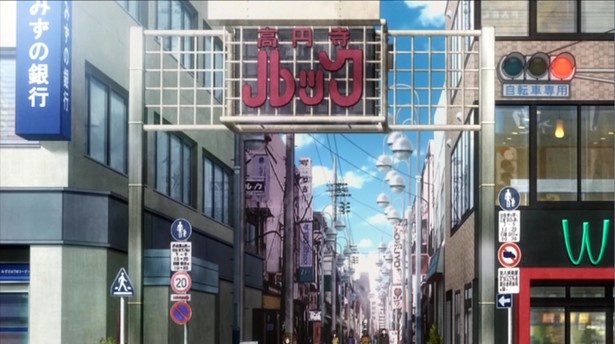 ｢高円寺ルック商店街｣の印象的な看板をはじめ、街並みがほぼそのまま描かれている