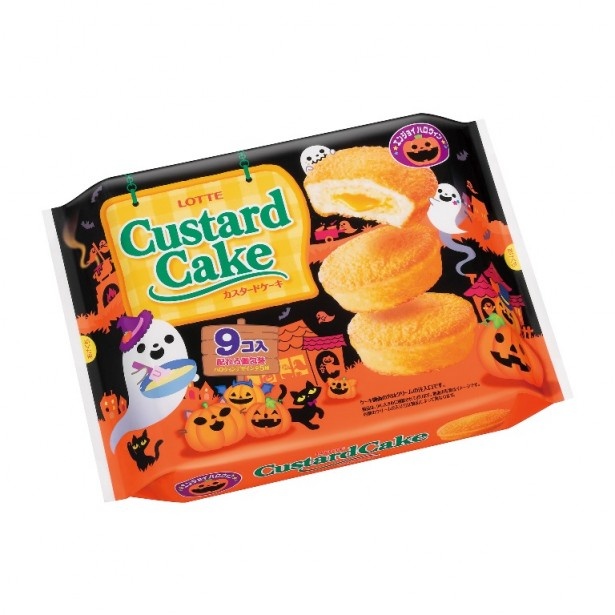 「エンジョイハロウィン カスタードケーキパーティパック」(想定小売価格・税抜379円)のパッケージ裏面にはハロウィーンにあわせたレシピを掲載