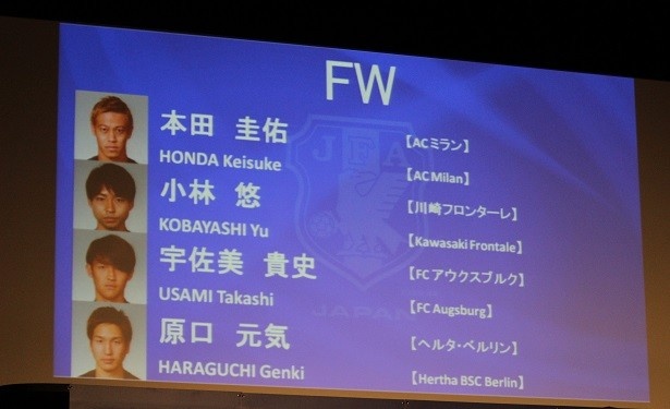 イタリアのACミランに所属する本田圭佑選手らが選ばれた