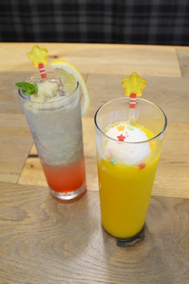 オレンジ＆マンゴーのフローズンドリンク「オレンジオーシャングラニータ」(税抜800円)、ピンクグレープフルーツシロップなどを使用した「夢の泉スパークリングカクテル」(税込750円)