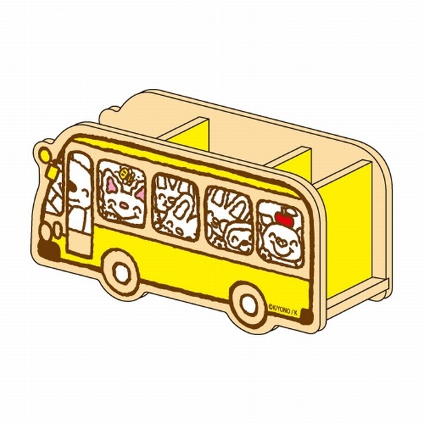 ノンタンと仲間たちが乗ったバスのイラストがキュートな「木製バス型小物入れ」(税抜1200円)