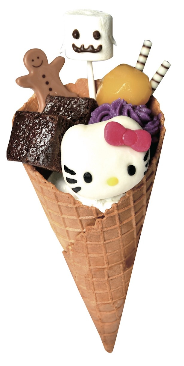 キティちゃんの顔つき！こわかわいいワッフルコーン(800円)