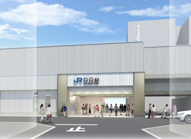 「榎並猿楽」発祥の地にちなみ、能楽の衣装と能舞台を表現する野江の駅舎