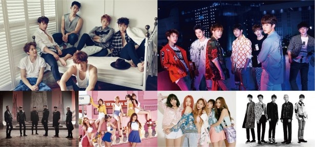 豪華K-POPアーティストの祭典「Korean Music Wave in Fukuoka」の模様を放送!(左上から時計回りで)2PM、INFINITE、FTISLAND、EXID、AOA、B.A.P
