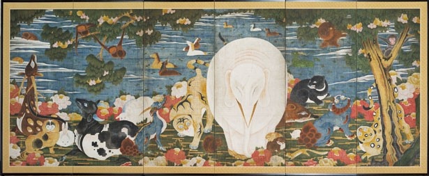 「樹花鳥獣図屏風」 右隻 静岡県立美術館蔵