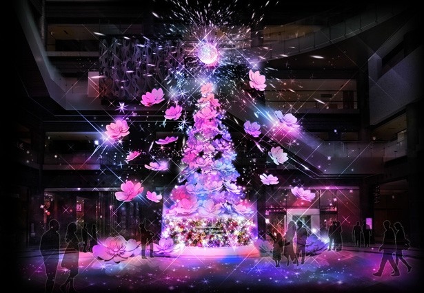 8mのメインクリスマスツリーが、北館1Fのナレッジプラザに出現