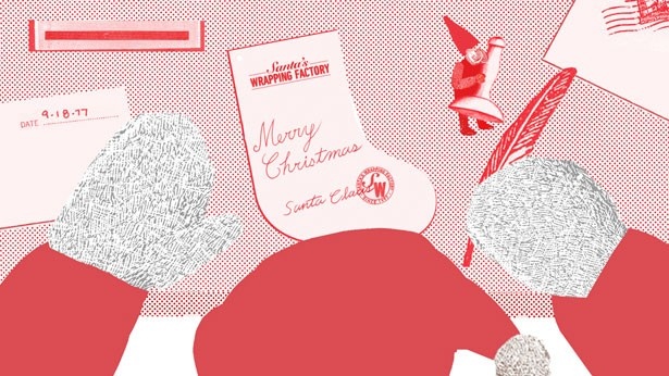 【写真を見る】「Santa’s Wrapping Factory」のムービーイメージ。カードにメッセージを記入するサンタクロース