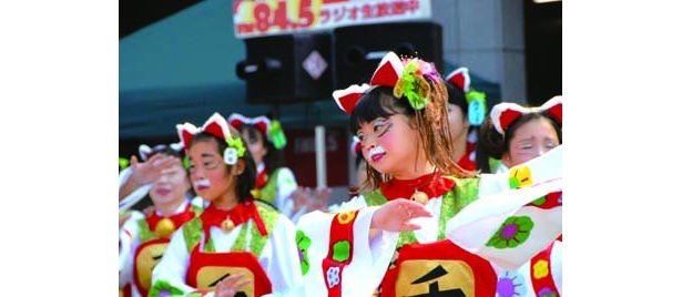 「瀬戸っ子舞遊」は招き猫の衣装とメイクで踊る