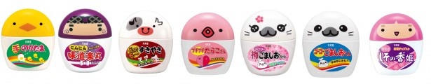 【写真を見る】「手のり」シリーズは、「手のりたま」(左端)や「にんにん味道楽丸」(左から2番目)など7種類