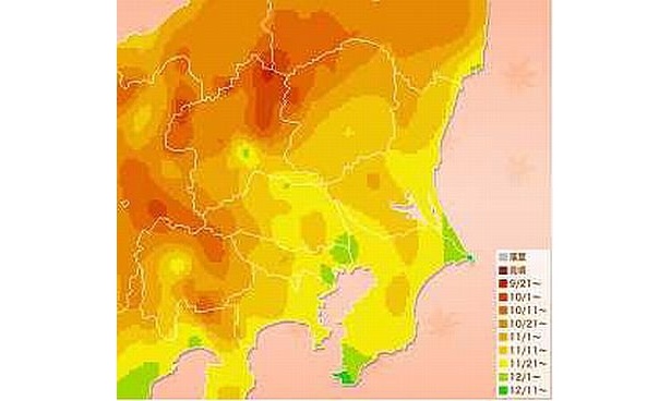 各地でモミジが色づく時期の予想マップはこちら