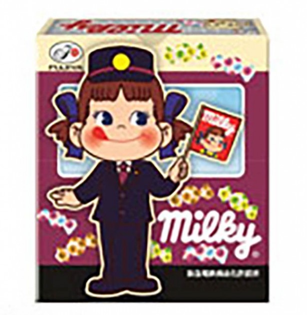 内箱の片面には駅員姿のペコちゃんをデザイン